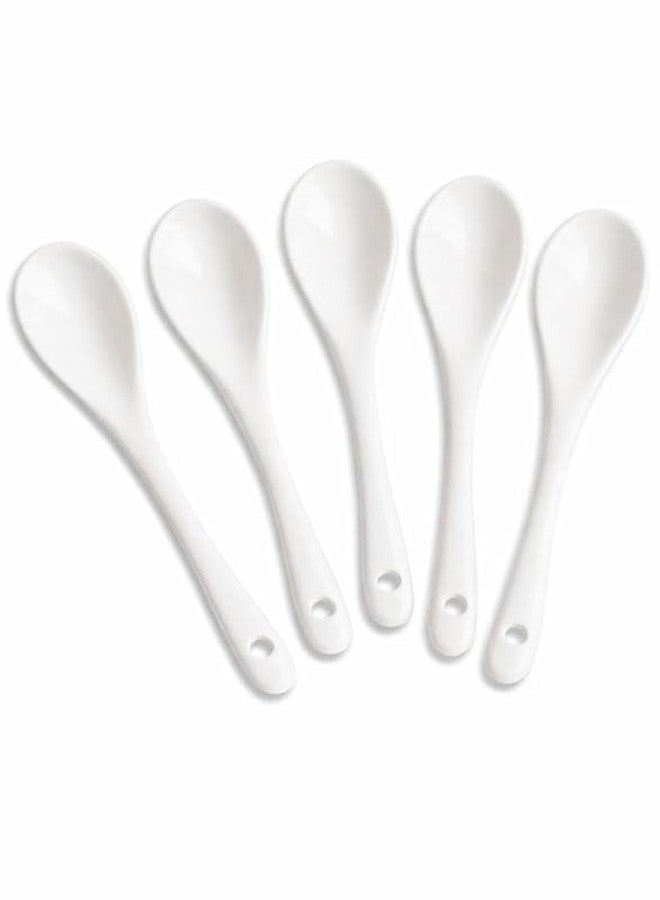 VEDHAK 5 PCS White Long Handle Ceramic Spoons for Tea; Coffee, Ice Cream Cutlery, Mixer,Restaurant Dinner Table Spoon Tableware Serving Spoons. - Image 1
